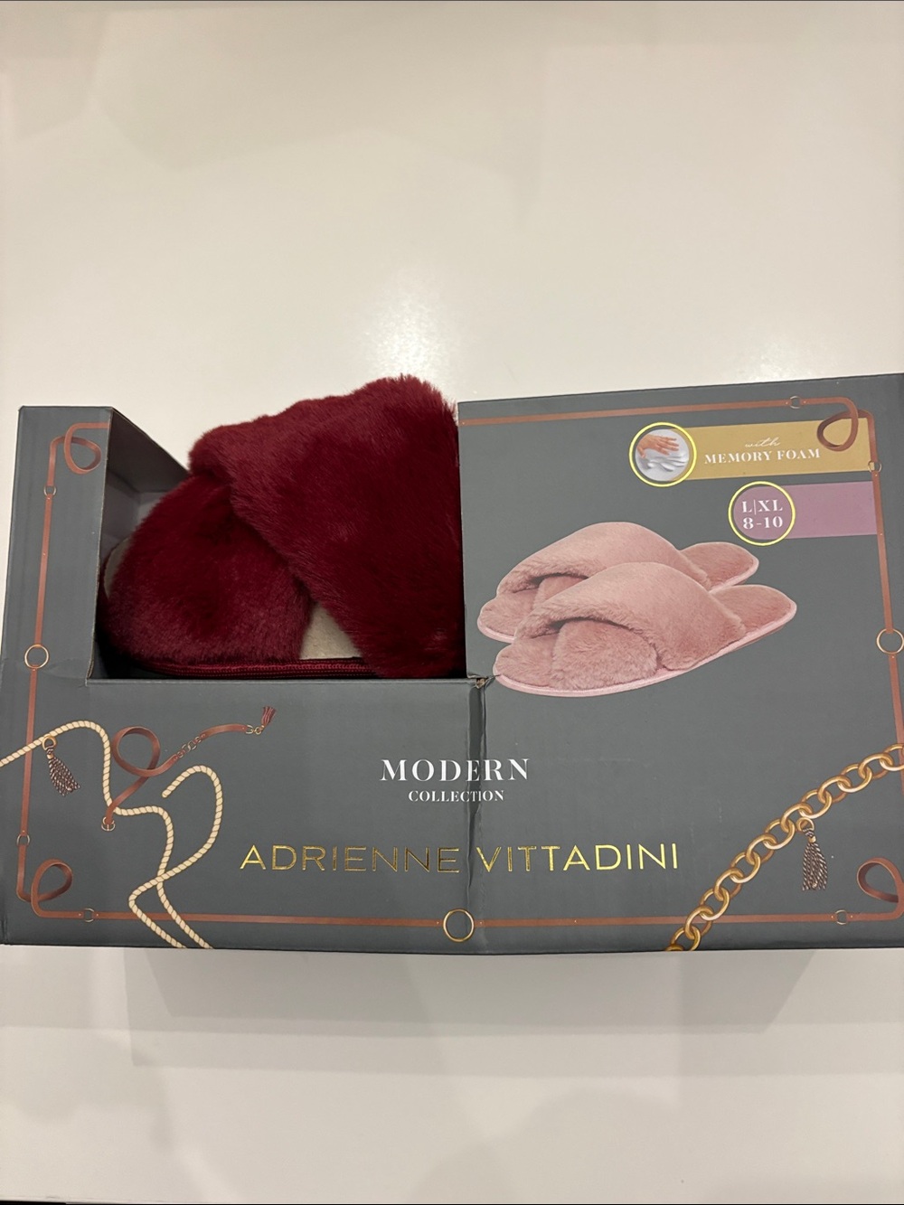 Adrienne Vittadini Women's Burgundy Faux Fur Slide Slippers New in Box